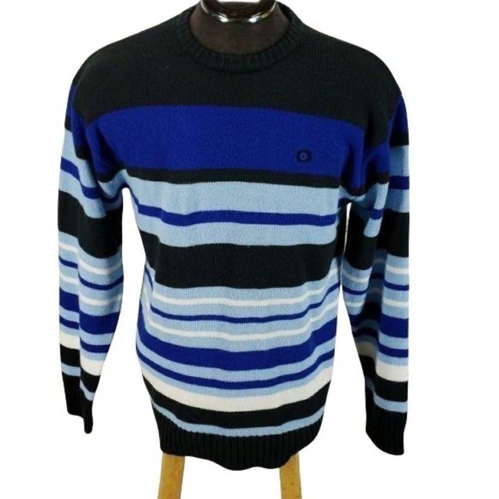 South Pole Men's Knitted Blue Striped Long Sleeve Pullover Sweater Size Medium